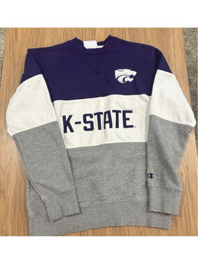 Mens K-State Wildcats Purple Champion Blocked Crew Sweatshirt small unisex I1